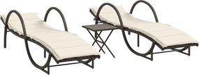 vidaXL 2 db barna polyrattan napozóágy asztallal