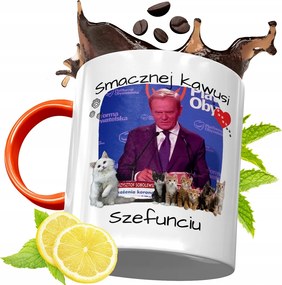 Donald Tusk Narancssárga Bögre Ajándék, fényképes nyomattal