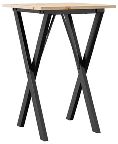 Tömör fenyőfa és acél étkezőasztal X-vázzal 50x50x75 cm
