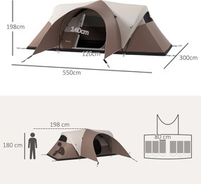 Outsunny Családi Kemping Sátor 5-6 Főnek Vízálló Könnyű Szellőző Kényelmes Hordtáskával, méret: 550L x 300W x 198H cm | Aosom