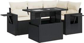 vidaXL 5 részes fekete polyrattan kerti kanapészett párnákkal
