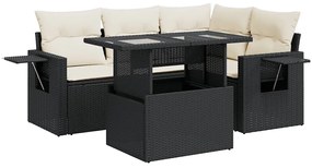 vidaXL 5 részes fekete polyrattan kerti kanapészett párnákkal