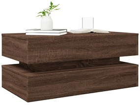 barna tölgyszínű dohányzóasztal LED-lámpákkal 90x50x40 cm