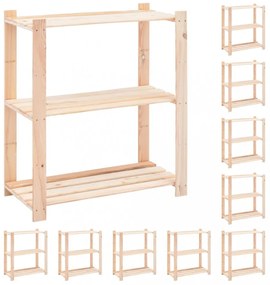 10 db 3-szintes tömör fenyőfa tárolópolc 150 kg 80 x 38 x 90 cm