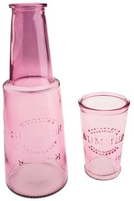 Rózsaszín üveg kancsó pohárral, 800 ml - Dakls