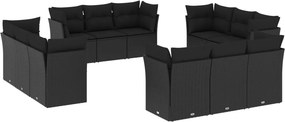 vidaXL 12 részes fekete polyrattan kerti ülőgarnitúra párnákkal