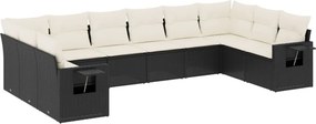 vidaXL 10 részes fekete polyrattan kerti ülőgarnitúra párnákkal
