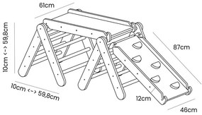 Szürke-natúr színű borovi fenyő pikler háromszög 265x61x60 cm Montessori – Meowbaby
