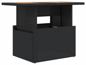 fekete polyrattan és akácfa kerti asztal 100 x 55 x 73 cm