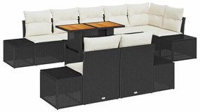 vidaXL Kert étkező szett párnával 9 pcs Fekete és Krém