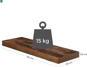 Rusztikus barna lebegő fali polc 60 × 20 × 3 cm