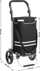 Bevásárlókocsi, többfunkciós bevásárlókosár, 35 literes, fekete