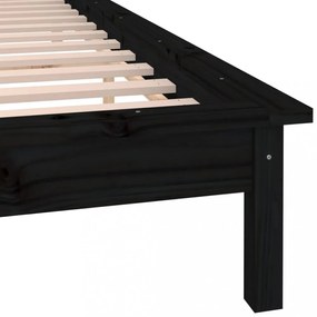 fekete tömör fa ágykeret LED-világítással 140x190 cm