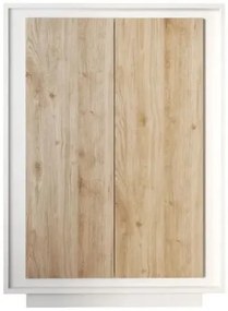 SKY 2.0 magas komód, 2 ajtóval, fehér matt lakkozott vázzal és Cadiz tölgy mintázatú laminált előlapokkal