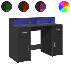 fekete szerelt fa íróasztal LED-világítással 120 x 55 x 91 cm
