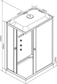 Valerie 80x120 cm szögletes hidromasszázs zuhanykabin