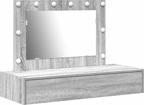 vidaXL Öltözködőasztal tükör lámpákkal Szürke 100 x 40 x 70 cm Faanyag