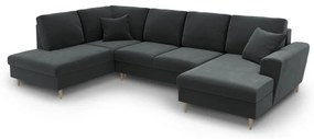 Sötétszürke bársony kinyitható tárolóhelyes sarokkanapé (bal oldali-U alakú) Kyoto – Cosmopolitan Design