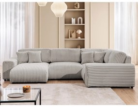 Világosszürke kordbársony sarokkanapé (jobb oldali-U alakú) Justin – Ropez