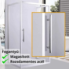 Stuxi Torino 110x80 falsíkra szerelhető 3 oldalú nyílóajtós zuhanykabin 6 mm vízlepergető biztonsági üveggel, króm elemekkel, 200 cm magas
