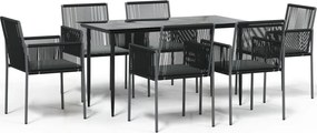 vidaXL 7 részes fekete polyrattan és acél kerti étkezőszett párnával