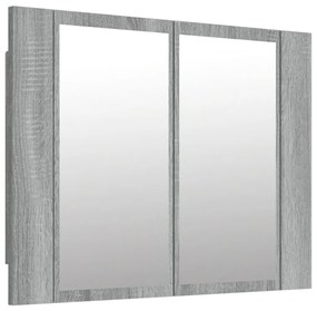 szürke sonoma színű szerelt fa tükörszekrény LED-del 60x12x45cm