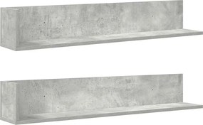 vidaXL 2 db betonszürke szerelt fa fali polc 100 x 16,5 x 16,5 cm