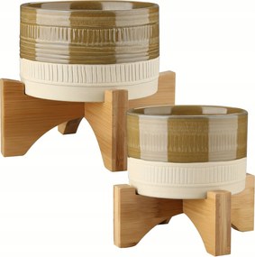 2 db-os Kerámia Virágtartó Növénytartó Állvánnyal