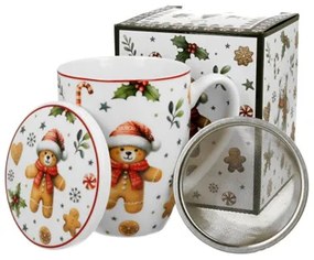 Porcelánbögre tetővel, fémszűrővel, 360ml, dobozban, Christmas Cuties