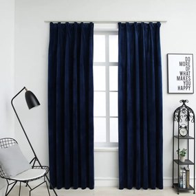 vidaXL 2 db sötétkék bársony sötétítőfüggöny kampókkal 140 x 245 cm