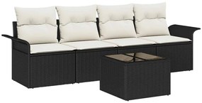 vidaXL Kanapé Szett párnával 5 pcs Fekete polirattan