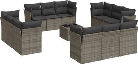vidaXL 13 részes szürke polyrattan kerti ülőgarnitúra párnákkal