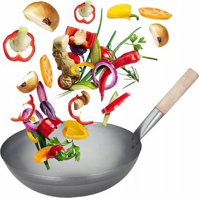 Kínai Nagy Wok Serpenyő Szénacél Kerek Alj Átmérő 12 inch 31cm