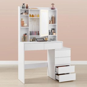 KAILYN Fésülködő asztal, LED-es sminkasztal puffal és tükörrel, felhőfehér színben