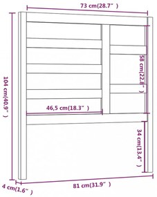 fekete tömör fenyőfa ágyfejtámla 81 x 4 x 104 cm