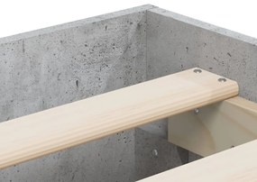 betonszürke szerelt fa ágykeret fiókokkal 150 x 200 cm