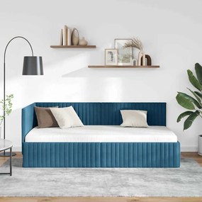 Sarokágy keret fejtámlával Kék 90 x 200 cm Bársony