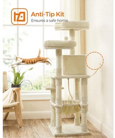 Macskafa, stabil macska torony, 143 cm, bézs | FEANDREA