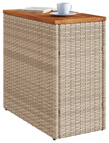 bézs polyrattan kerti kisasztal fa asztallappal 58x27,5x55 cm