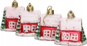 Bomba házikó piros, fehér tetővel és zöld karácsonyfával 4 db