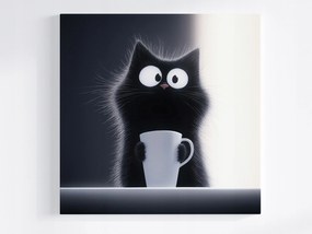 Canvas Vászonkép Fekete Macska Bögre Kávé Grafika 40x40