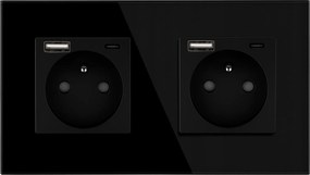 Dupla Érintkezős Flex Aljzat Tűvel Üveg Usb A+c 2x1 Fekete