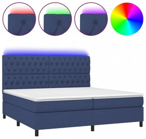 kék szövet rugós és LED-es ágy matraccal 200 x 200 cm