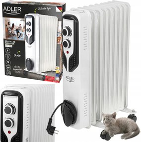 Olajradiátor 2000W 9 bordás 3 teljesítményszint kerekeken Elegáns Fehér