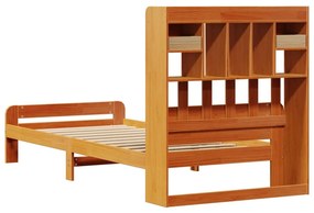 barna tömör fenyőfa könyvespolcos ágy matrac nélkül 75 x 190 cm