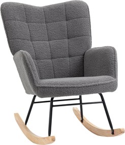 HOMCOM hintaszék – párnázott fotel berber plüss kárpittal, fából készült hintalécekkel, ergonomikus háttámla és karfák, nappaliba és hálóba, teherbírá