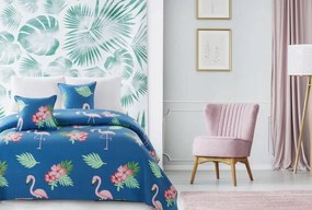 Dekoratív ágytakaró Flamingók 220x240 steppelt sötétkék rózsaszín flamingók