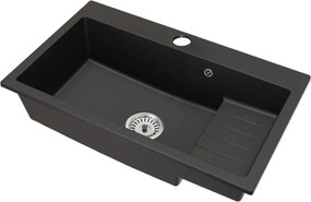 Gránit mosogató szifonnal és csepegtető felülettel, fekete, 80x48, RONA