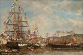 Kép - Eugène Boudin, Festival in the Harbor of Honfleur, reprodukciók (90x60 cm)