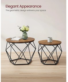 Dohányzóasztal, 2 oldalsó asztal, ø50cm és ø40cm, barna-fekete